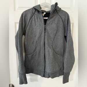Lululemon Scuba Full-Zip Hoodie in a heathered gray fleece material